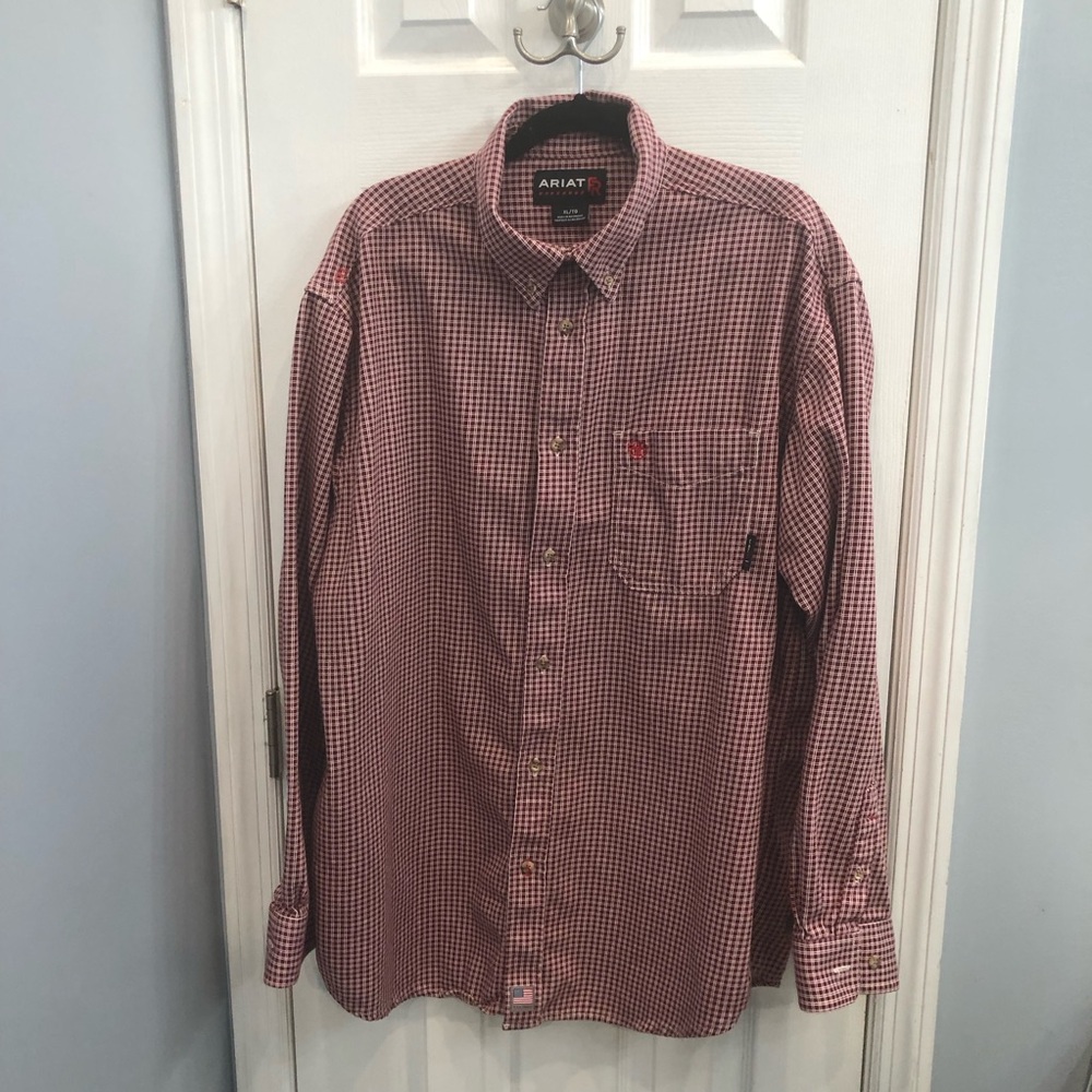 Ariat FR Work Shirt Men's Red Wine Check Plaid CAT 2 8.9 ATPV Flame Resistant